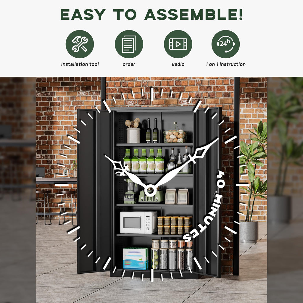 Greenvelly Metal Storage Cabinet, 36" Locking Storage Cabinet with Doors and Shelves, Lockable Storage Cabinets for Home Office, Utility Locker Cabinet, Steel Garage Cabinet with 2 Keys, Black