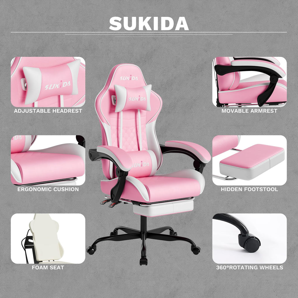 Ergonomic Video Gamer Chairs Gaming Computer Chair Gamer Chairs for Adults Massage Lumbar Support Swivel Height Adjustable Headrest Backrest