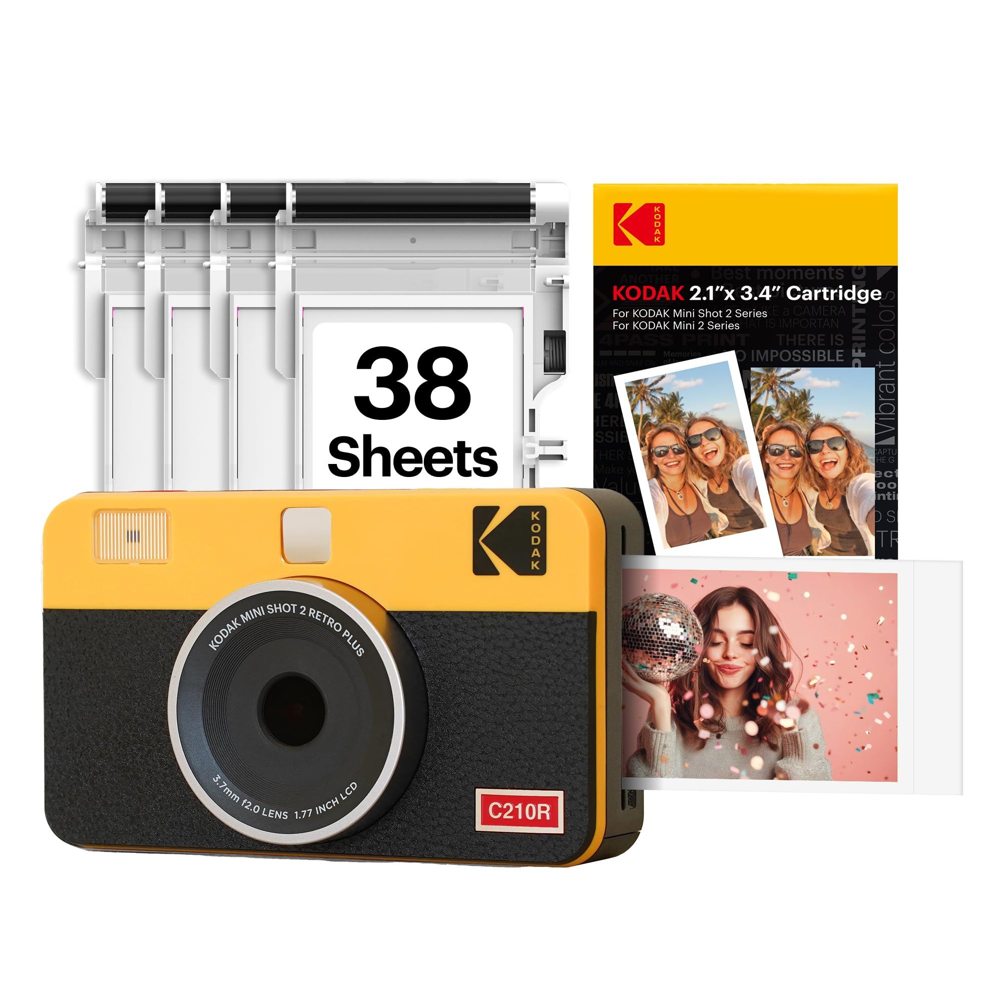 Kodak Mini Shot 2 Retro 4PASS 2-in-1 Instant Digital Camera and Photo Printer (2.1x3.4 inches) + 8 Sheets, White