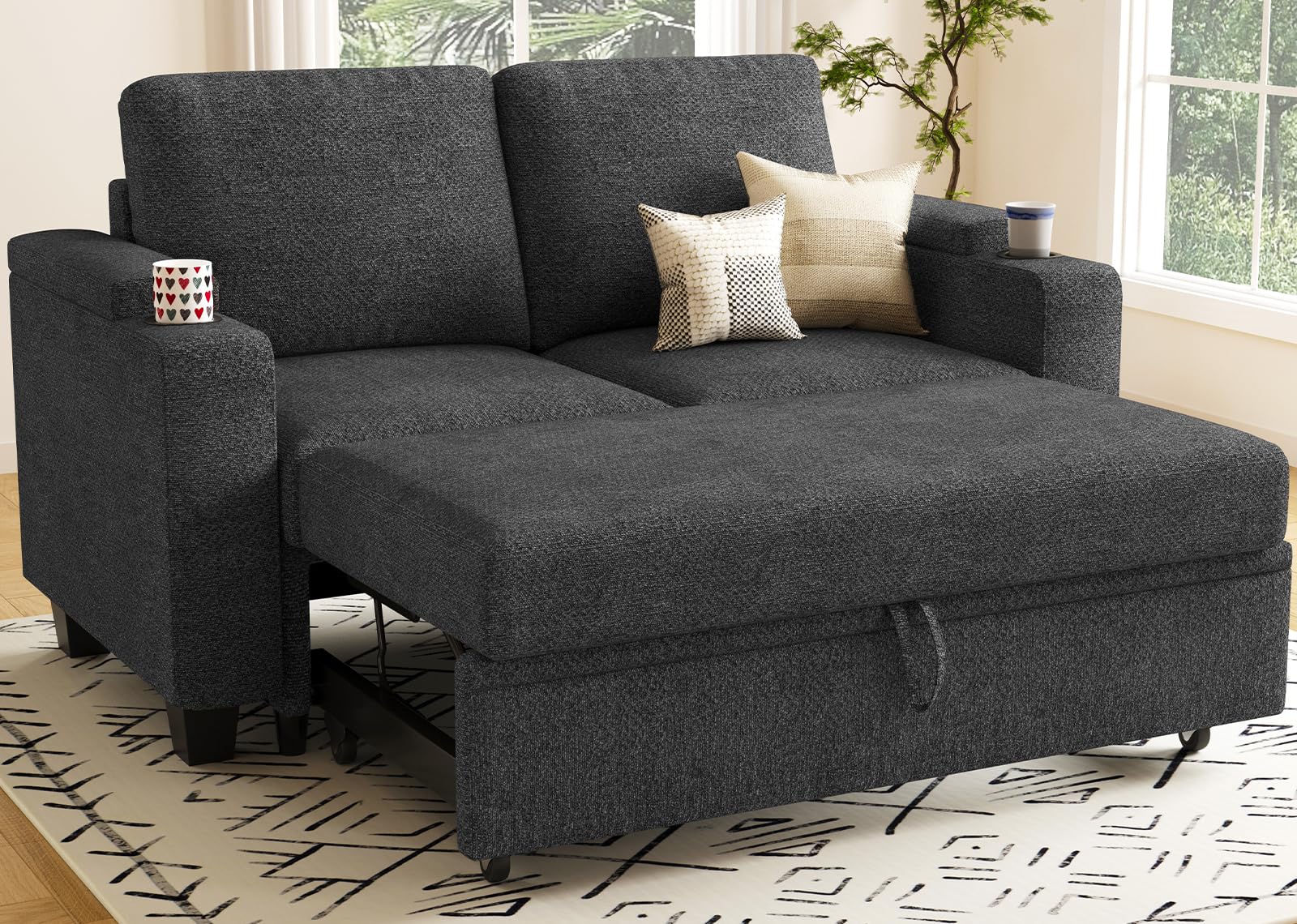 Belffin Modular Sectional Sleeper Sofa Bed with Storage Chaise L Shaped Sectional Couches for Living Room Armrest with Cup Holder. White Couch
