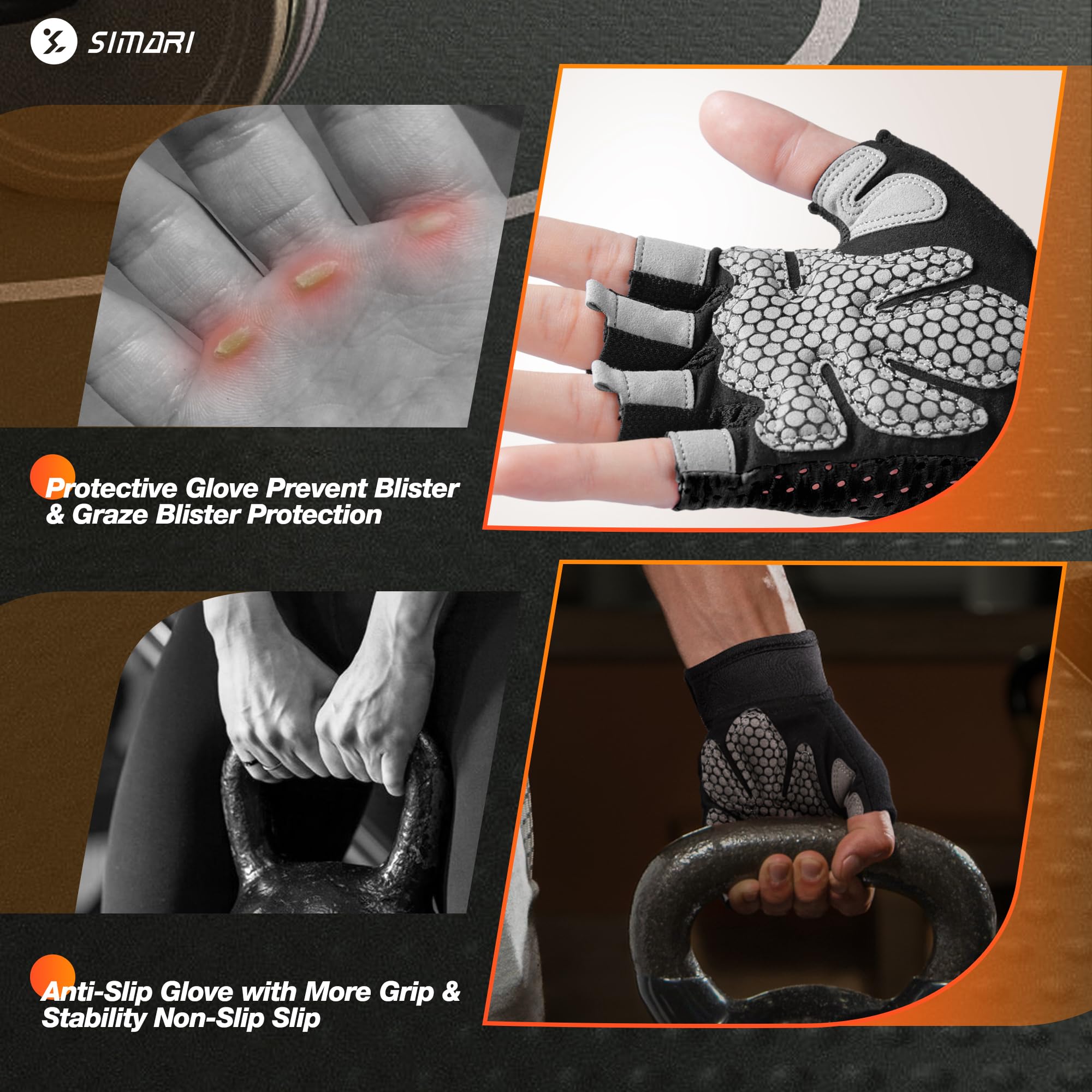 SIMARI Breathable Workout Gloves for Men and Women, Padded Weight Lifting Gloves with Great Grip, Full Palm Protection for Gym Training, Cycling, Weightlifting, Exercise, Crossfit, Climbing