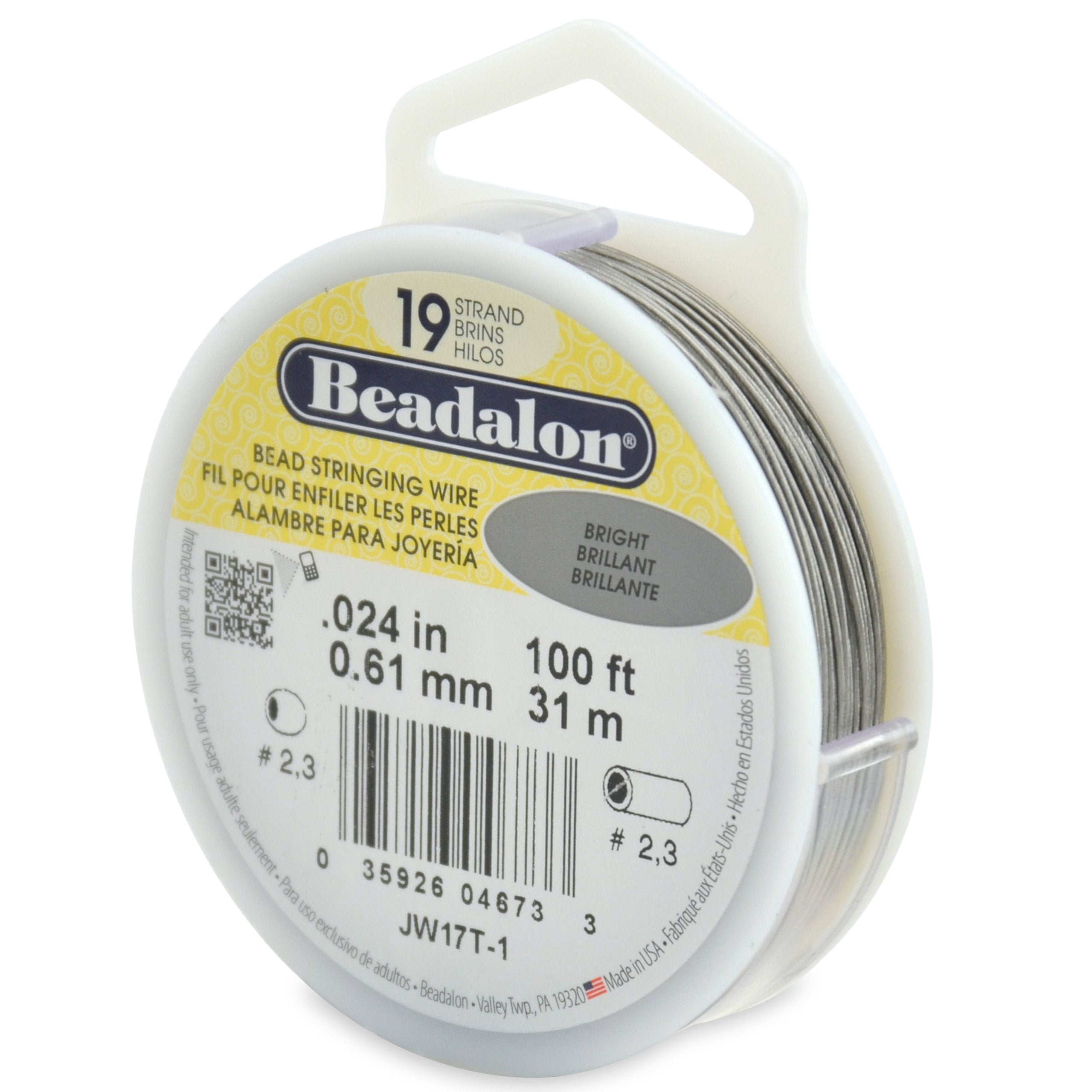 Beadalon 19 Strand Stainless Steel Bead Stringing Wire, .010 in / 0.25 mm, Bright, 100 ft / 31 m