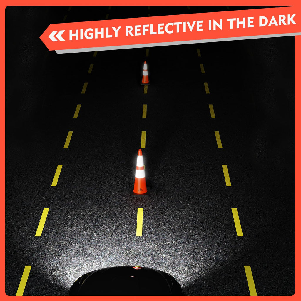 RoadHero 4 Pack Traffic Safety Cones 18 Inch with Black Weighted Base, Plastic PVC Cone, Orange Cones with Reflective Collar, Cones for Parking Lot, Construction Events, Road Safety
