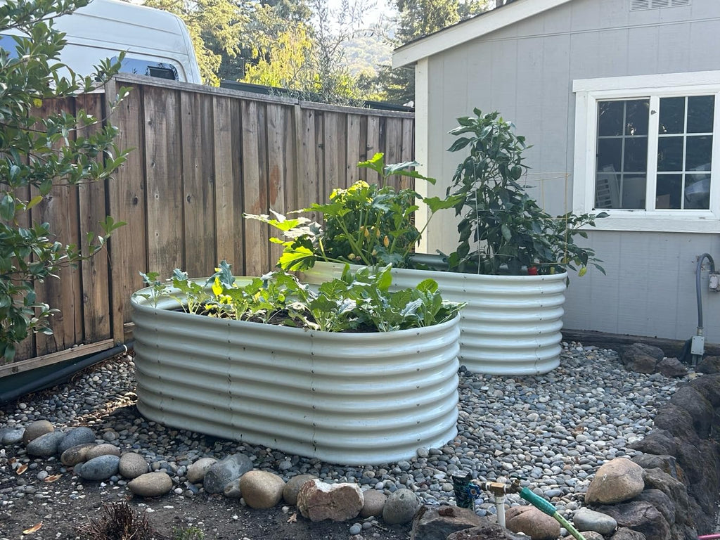 A ANLEOLIFE 2-Pack 3ft x 24” Tall Galvanized Raised Garden Beds Outdoor, Round Metal Planter Box for Planting Vegetables Flowers Herb, Anti-Rust & Easy-Setup, Quartz Grey