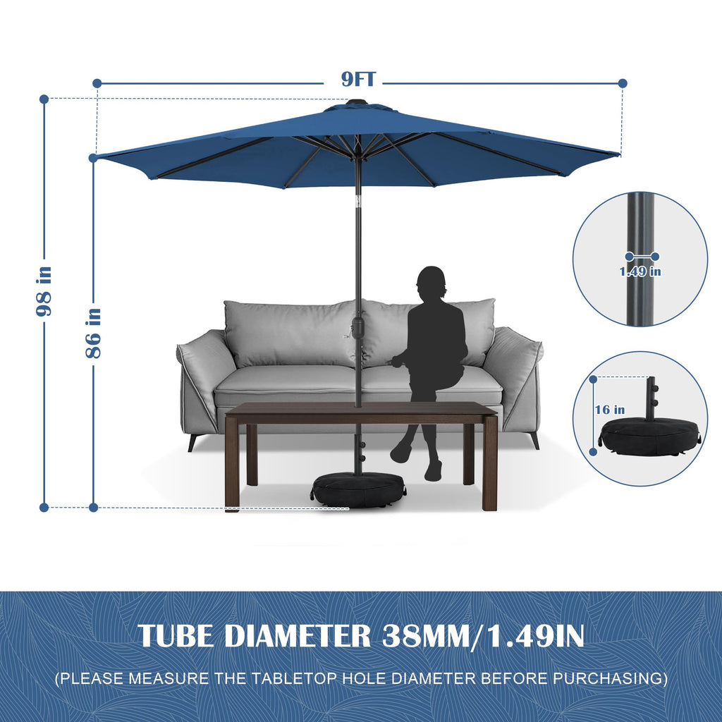 Sundale Outdoor 9FT Patio Umbrella with Sand Bag Umbrella Base, Outdoor Umbrella with Tilt and Crank, Beige