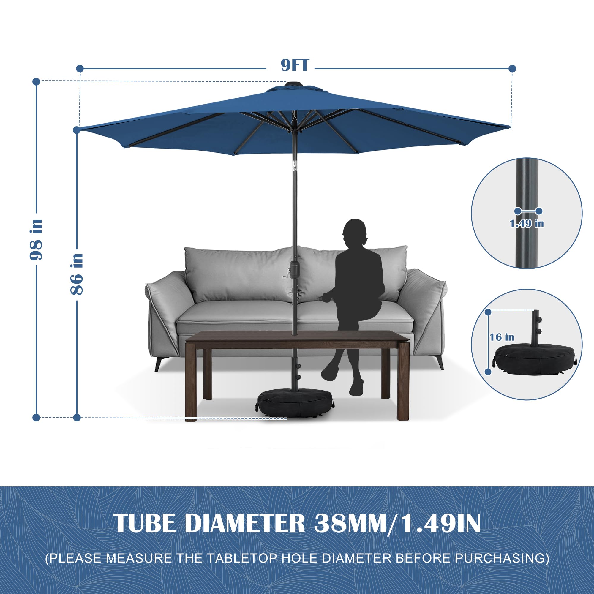 Sundale Outdoor 9FT Patio Umbrella with Sand Bag Umbrella Base, Outdoor Umbrella with Tilt and Crank, Beige