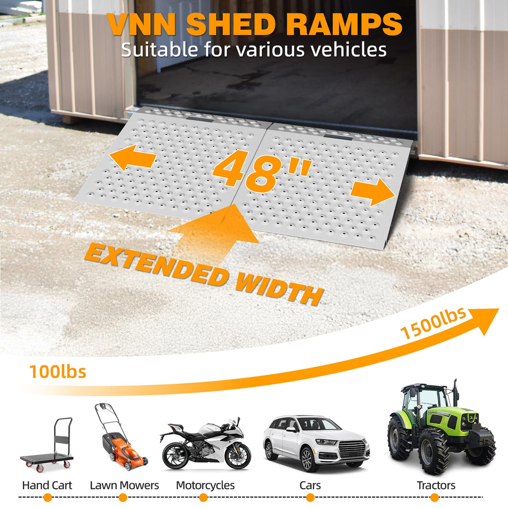 VNN 29" x 24" Shed Ramp for Riding Mower - 750 LB Capacity Shed Ramps, Anti-Slip Punch Plate Ramp for ATV, Motorcycles, Garages & Barns (1PC,Black, Alloy)