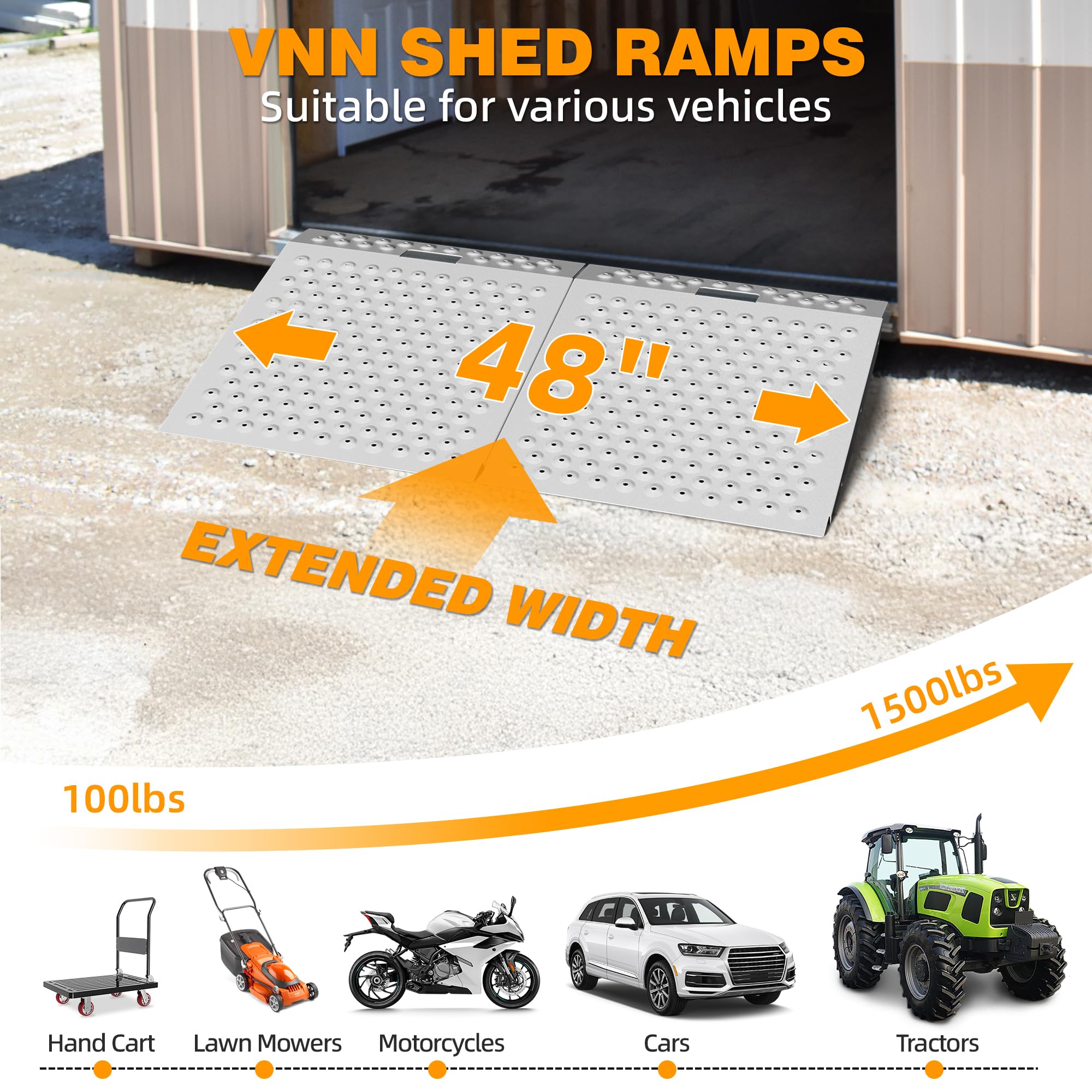 VNN 29" x 24" Shed Ramp for Riding Mower - 750 LB Capacity Shed Ramps, Anti-Slip Punch Plate Ramp for ATV, Motorcycles, Garages & Barns (1PC,Black, Alloy)