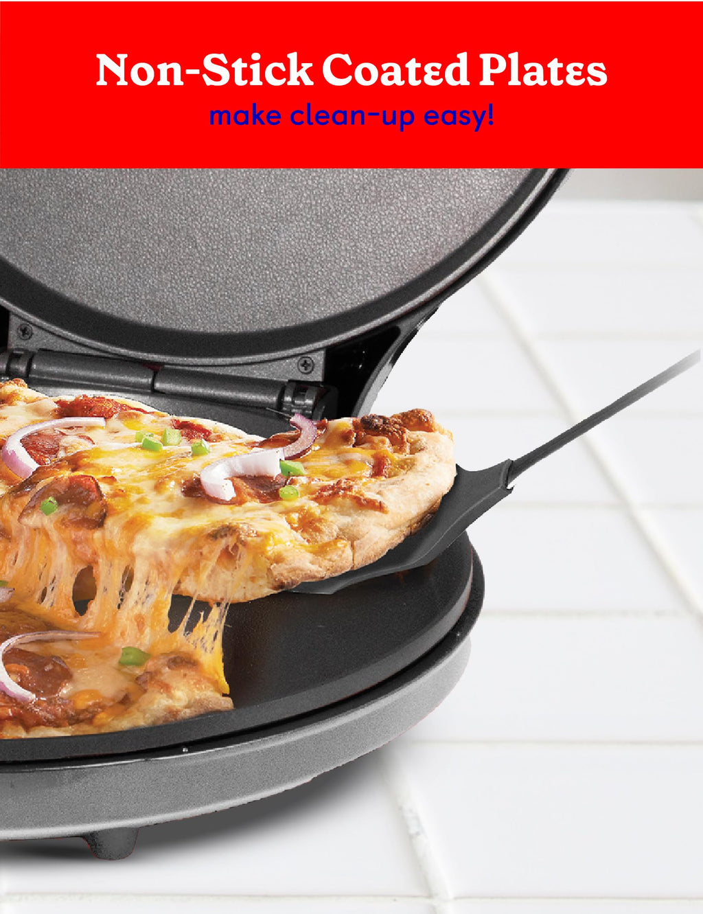 Betty Crocker Pizza Maker Plus,12" Indoor Electric Grill,Nonstick Griddle Pan for Pizzas,Quesadillas,Tortillas,Nachos and more,12" Electric Griddle for Delicious Meals and Snacks,Red,(Pack of 2)