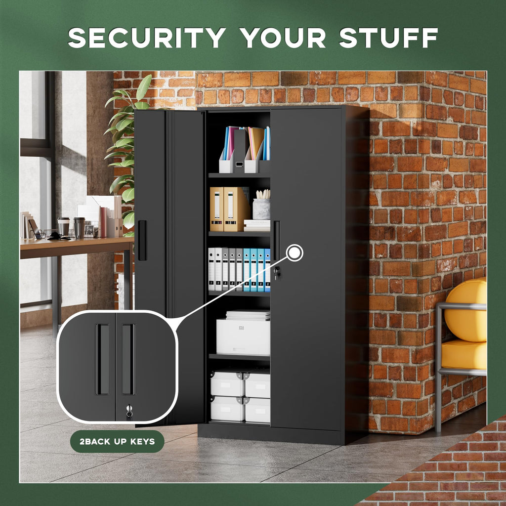 Greenvelly Metal Storage Cabinet, 36" Locking Storage Cabinet with Doors and Shelves, Lockable Storage Cabinets for Home Office, Utility Locker Cabinet, Steel Garage Cabinet with 2 Keys, Black