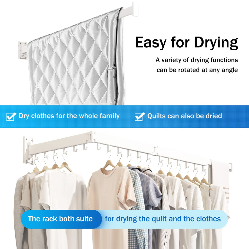 BOQORAD Clothes Drying Rack,Drying Rack Clothing,Luandry Drying Rack,Clothes Hanger Rack,Wall Mounted Luandry Rack,Folding Retractable,Frosted Stone Black Classic,ms-01