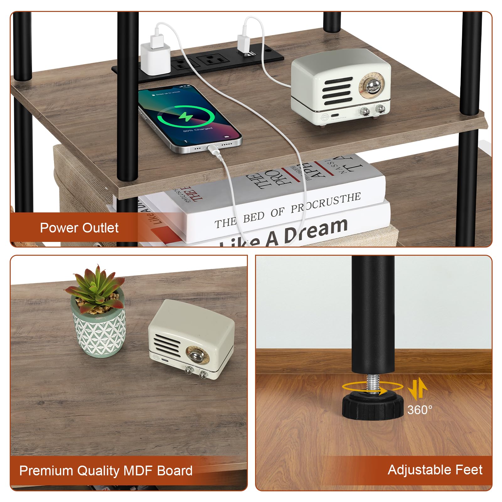 OYEAL Black Bedroom TV Stand with Power Outlets up to 50 inch TV, Small Entertainment Center Stand with Storage Modern Media TV Console Table for Living Room Bedroom
