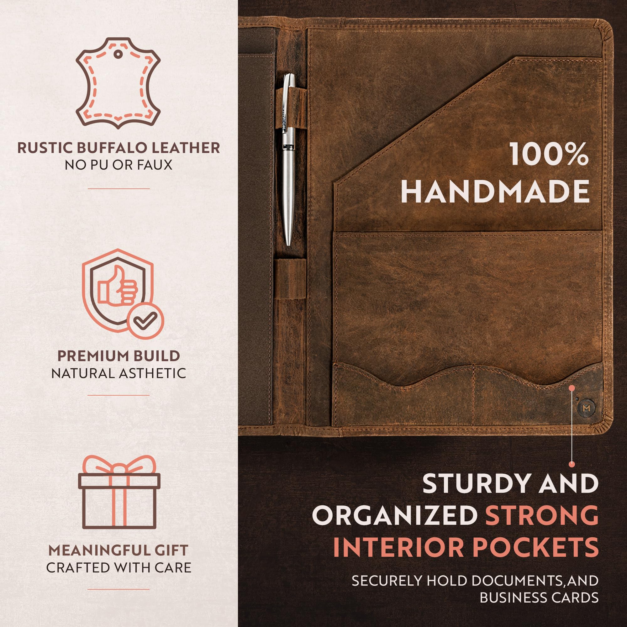 Leather Portfolio Professional Organizer Padfolio – Resume Folder with Luxury Pen, Stylish Document Folio for Letter Size Writing Pad with Business Card Holder, Ideal Gift Portfolios for Men and Women