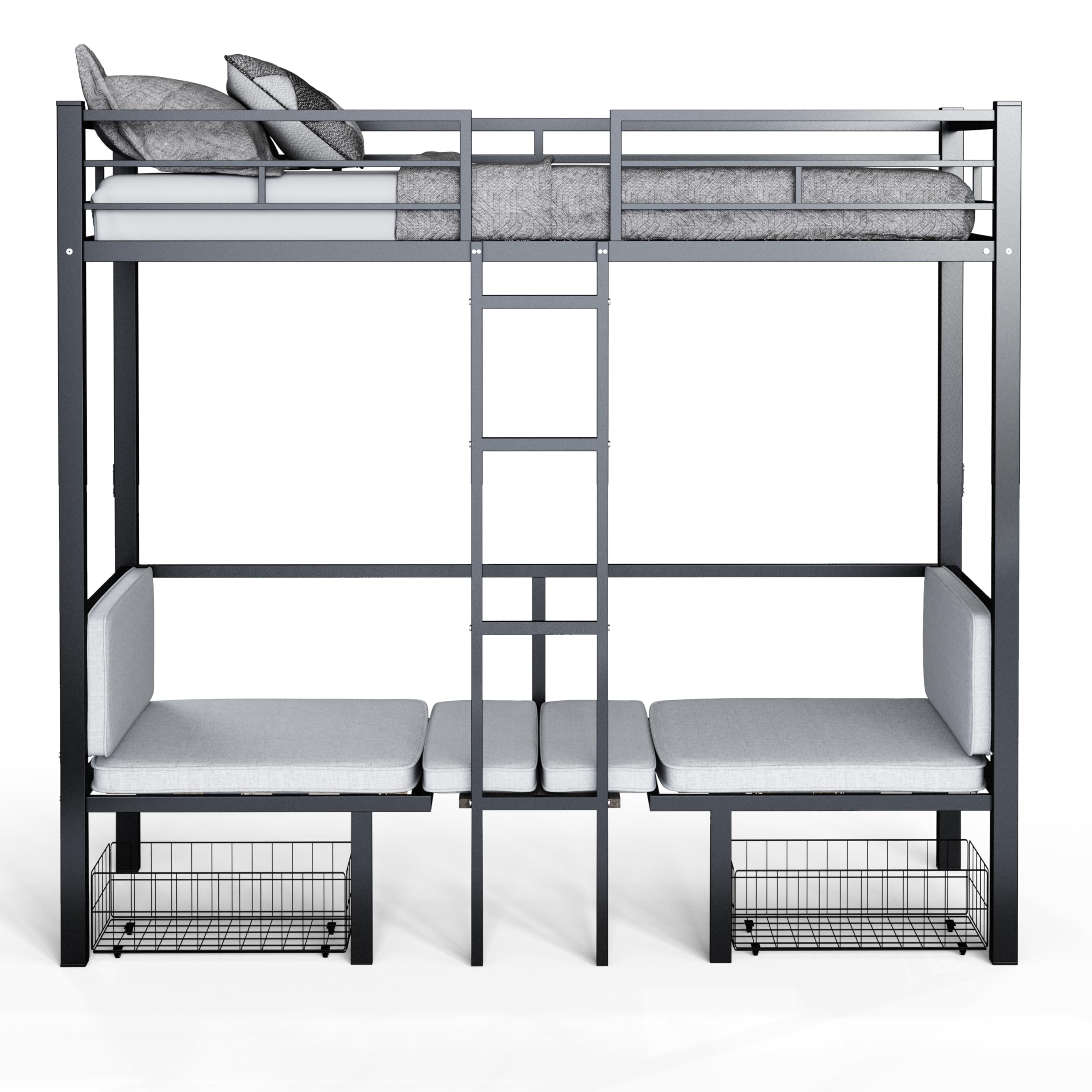 DNYN Twin Size Loft Bed with Desk & Storage Drawers& Table Set for Kids Bedroom,Covertible Twin-Over-Twin Bunkbeds Design,Easy Assemble & Space Saving & No Box Spring Needed,for Small Space, Black