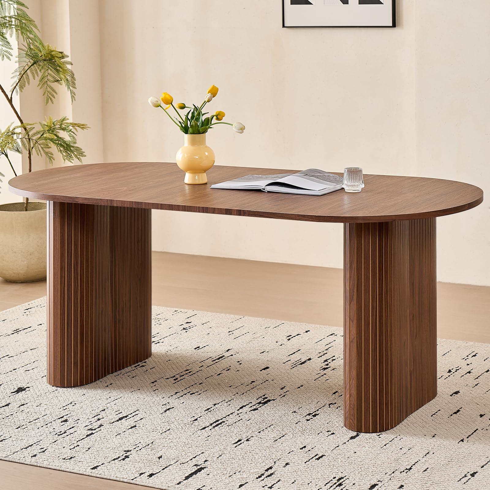 70.8" Oval Table for 4 6 Person, Modern Farmhouse Kitchen Dinner Table for Living Receiption Room, Black