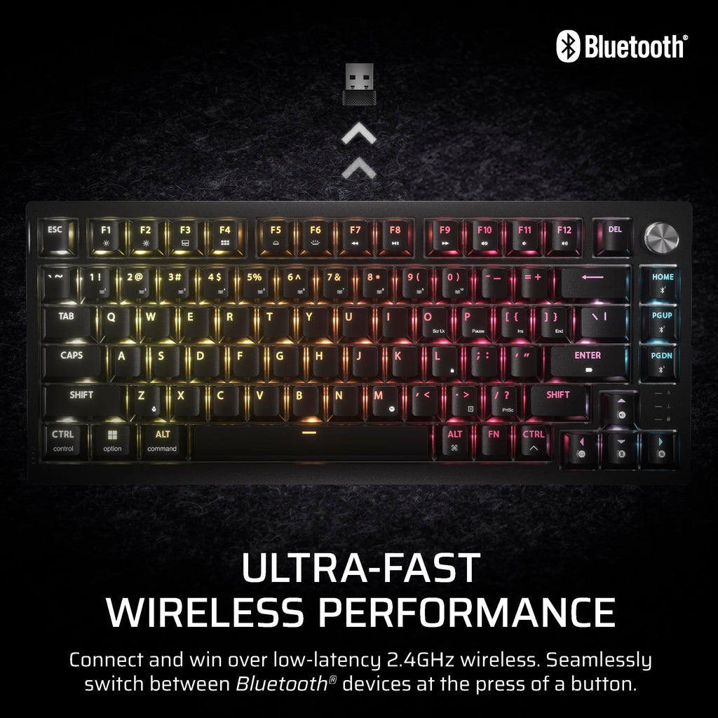 Corsair K65 Plus Wireless 75% RGB Mechanical Gaming Keyboard – Pre-Lubricated MLX Red Linear Switches – PBT Dye-Sub Keycaps – PC, Mac, PS5, PS4, Xbox, iPad – QWERTY NA – Black/Gray