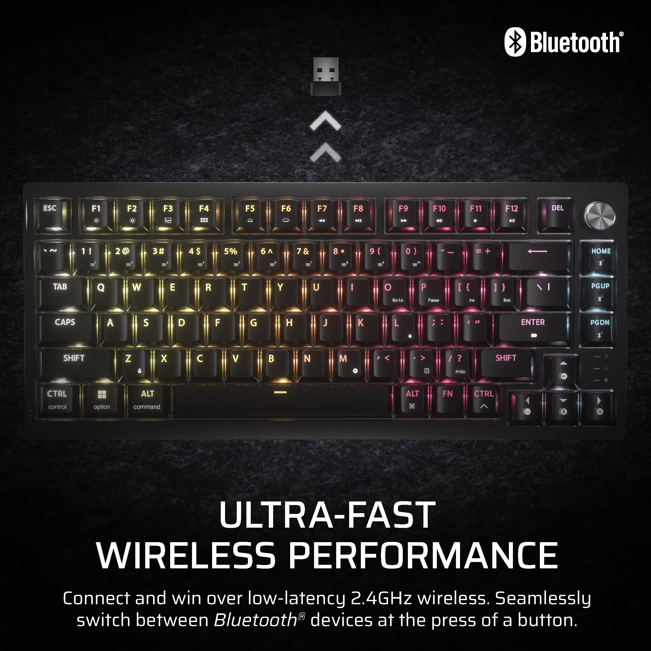 Corsair K65 Plus Wireless 75% RGB Mechanical Gaming Keyboard – Pre-Lubricated MLX Red Linear Switches – PBT Dye-Sub Keycaps – PC, Mac, PS5, PS4, Xbox, iPad – QWERTY NA – Black/Gray