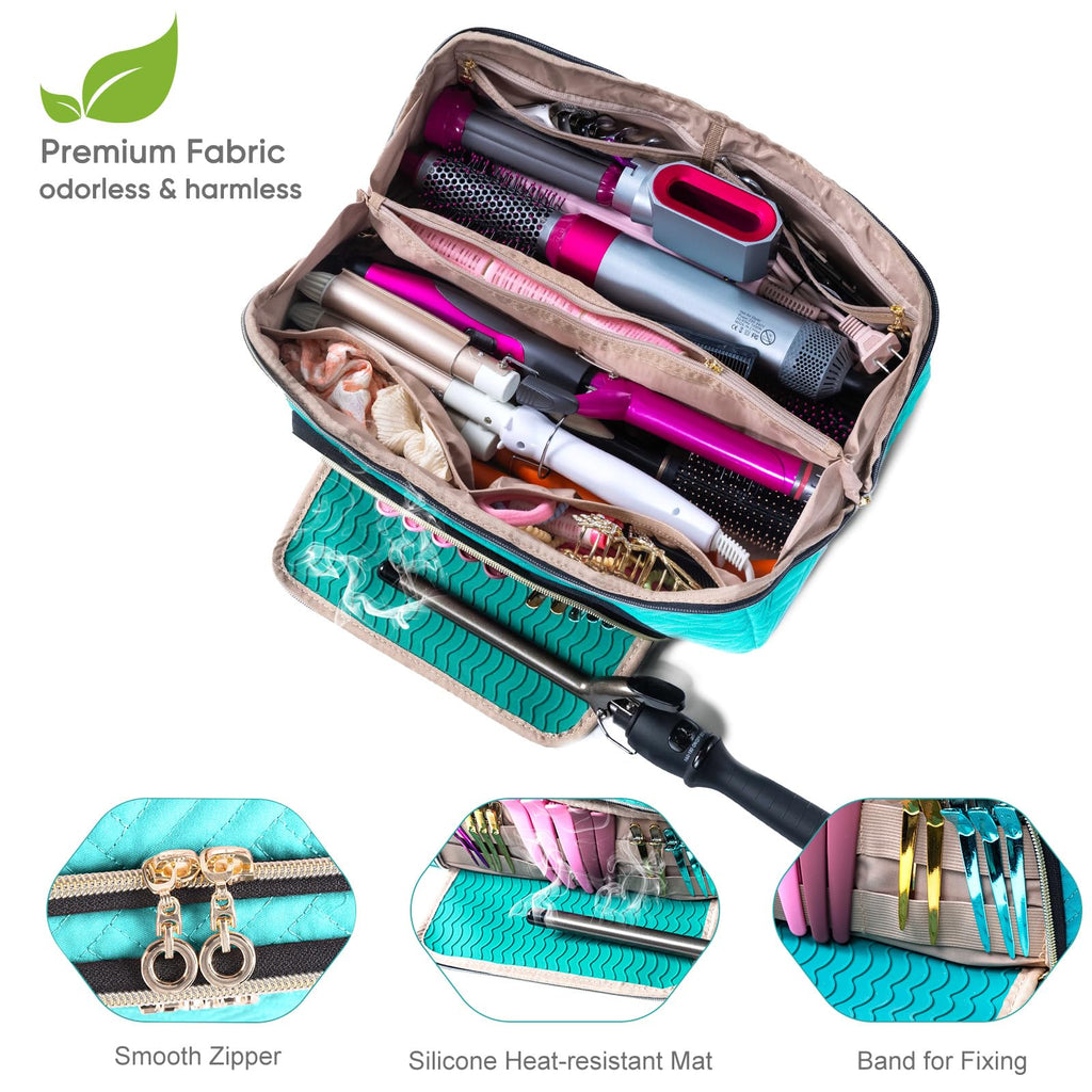 Large Hair Tools Travel Bag with Iron Mat - 2in1 Hair Tools Organizer for Hair Dryer Brush, Flat Irons, Straighteners, Curling Irons, Hair Bag, Makeup Bag, Cosmetic Bag for Travel Essentials