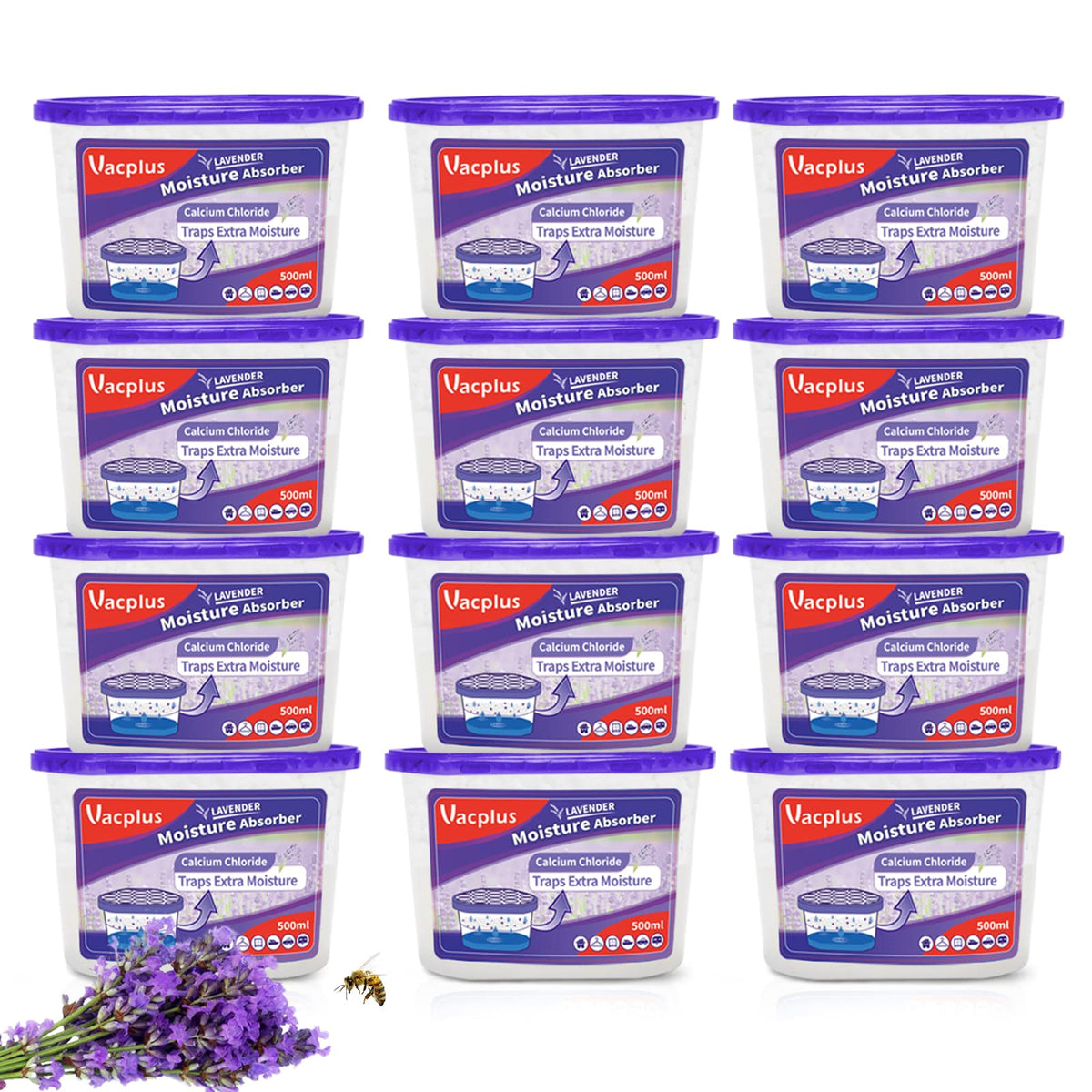Vacplus Moisture Absorbers, 10.5 Oz Humidity Absorber Boxes Attracts Extra Moisture from Your Bathroom, Closet, Kitchen & Study, Dehumidifier, Odor Eliminator for Closet (Fragrance Free), 12 Packs