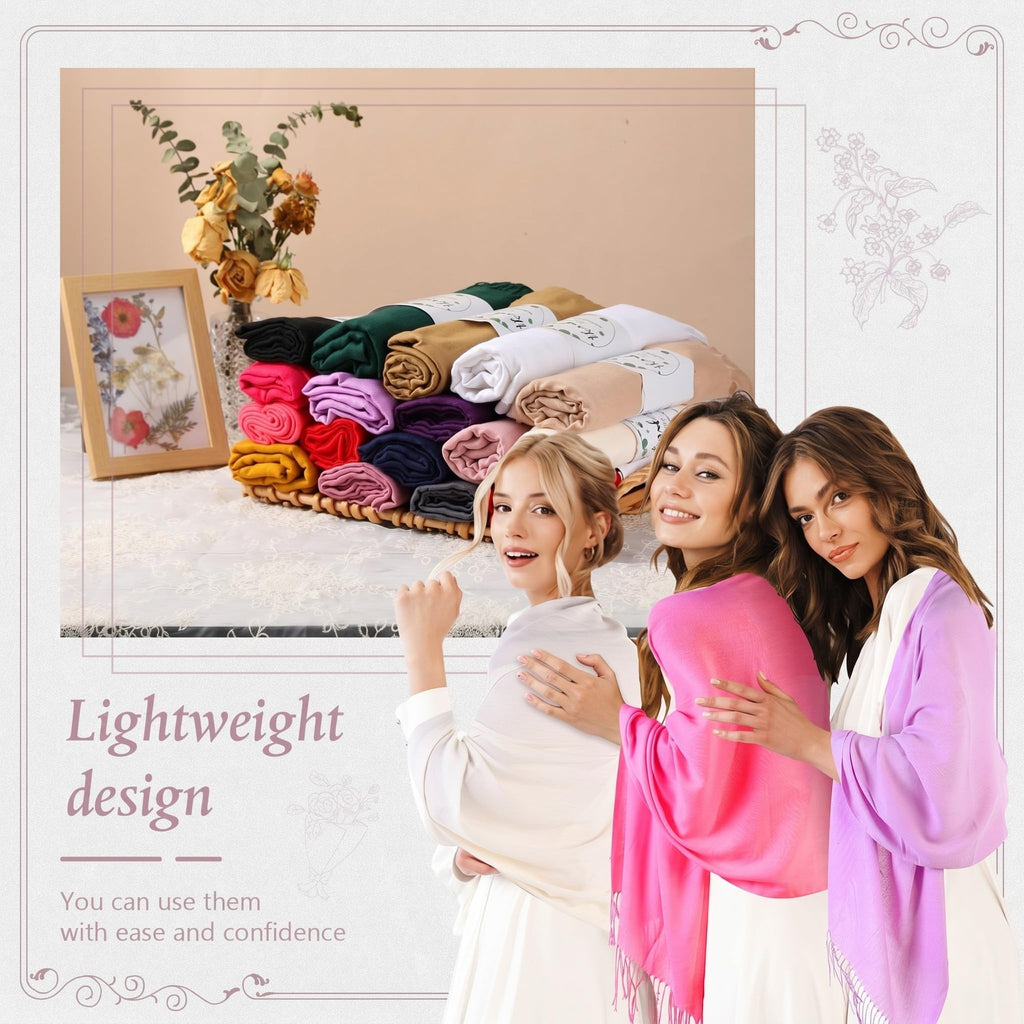Ramede 50/100 Bulk Wedding Shawl Scarf for Women 79 x 28 Guests Shawl Wraps Gifts for Women Bridal Shawls with Thank Cards