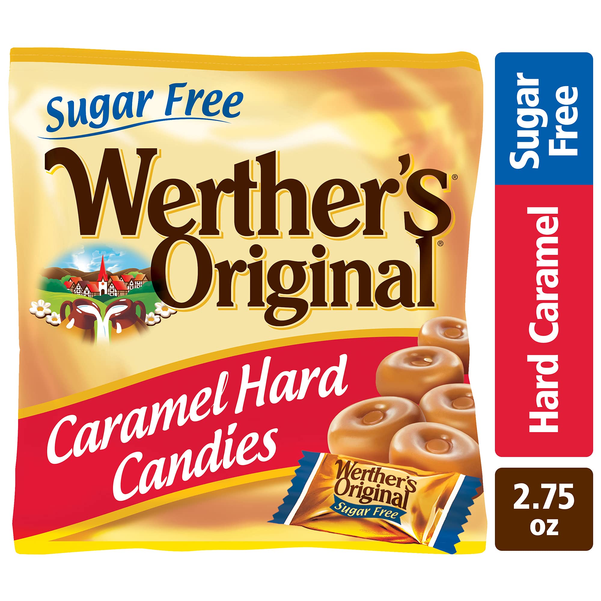 Werther's Original Hard Sugar Free Assorted Flavors, Caramel, Caramel Coffee, Caramel Apple Candy 7.7 Oz Bag