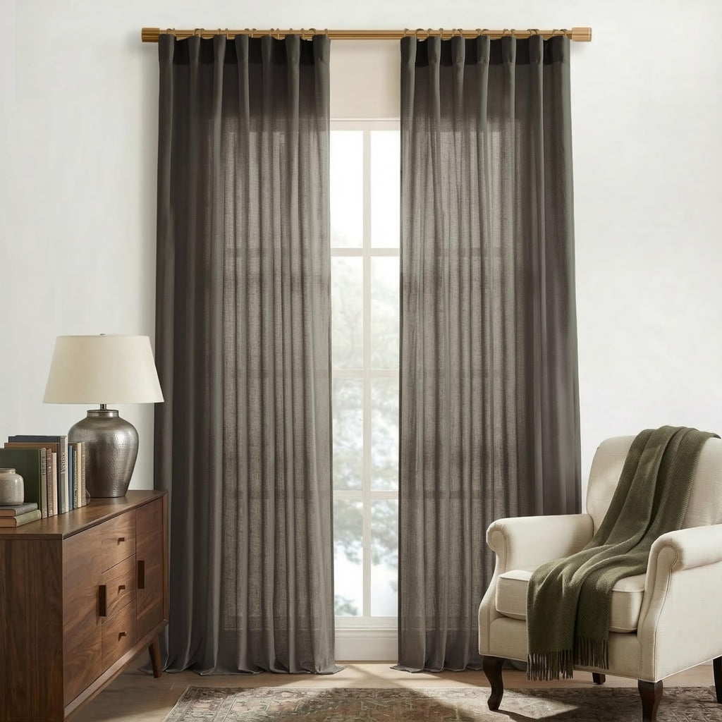 XTMYI 54 Inch Length Sheer Curtains 2 Panels Set for Bathroom,Linen Cotton Semi Privacy Boho Short Curtains for Kitchen Window Bedroom Living Room,40x54 in Long,Cream Ivory Off White
