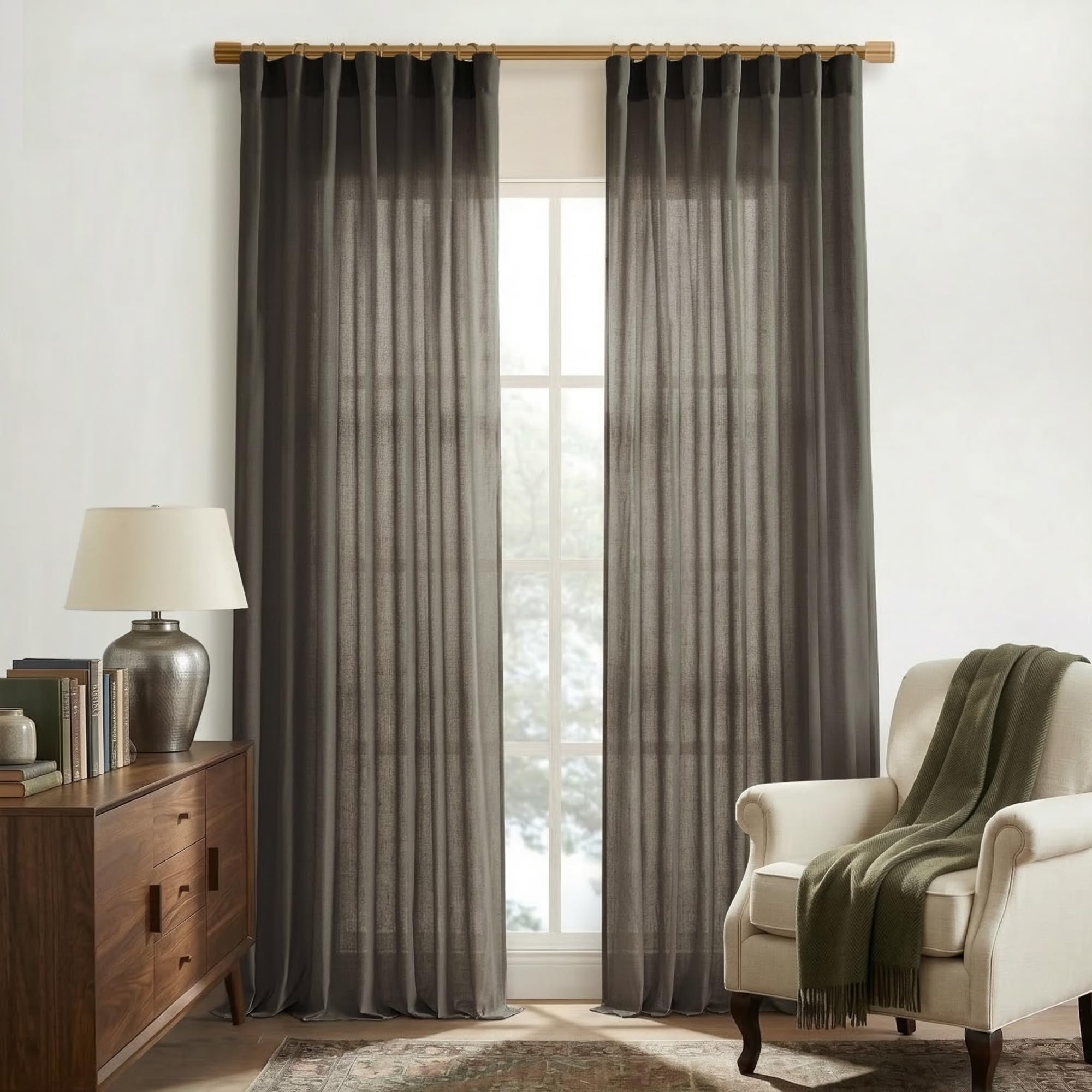 XTMYI 54 Inch Length Sheer Curtains 2 Panels Set for Bathroom,Linen Cotton Semi Privacy Boho Short Curtains for Kitchen Window Bedroom Living Room,40x54 in Long,Cream Ivory Off White