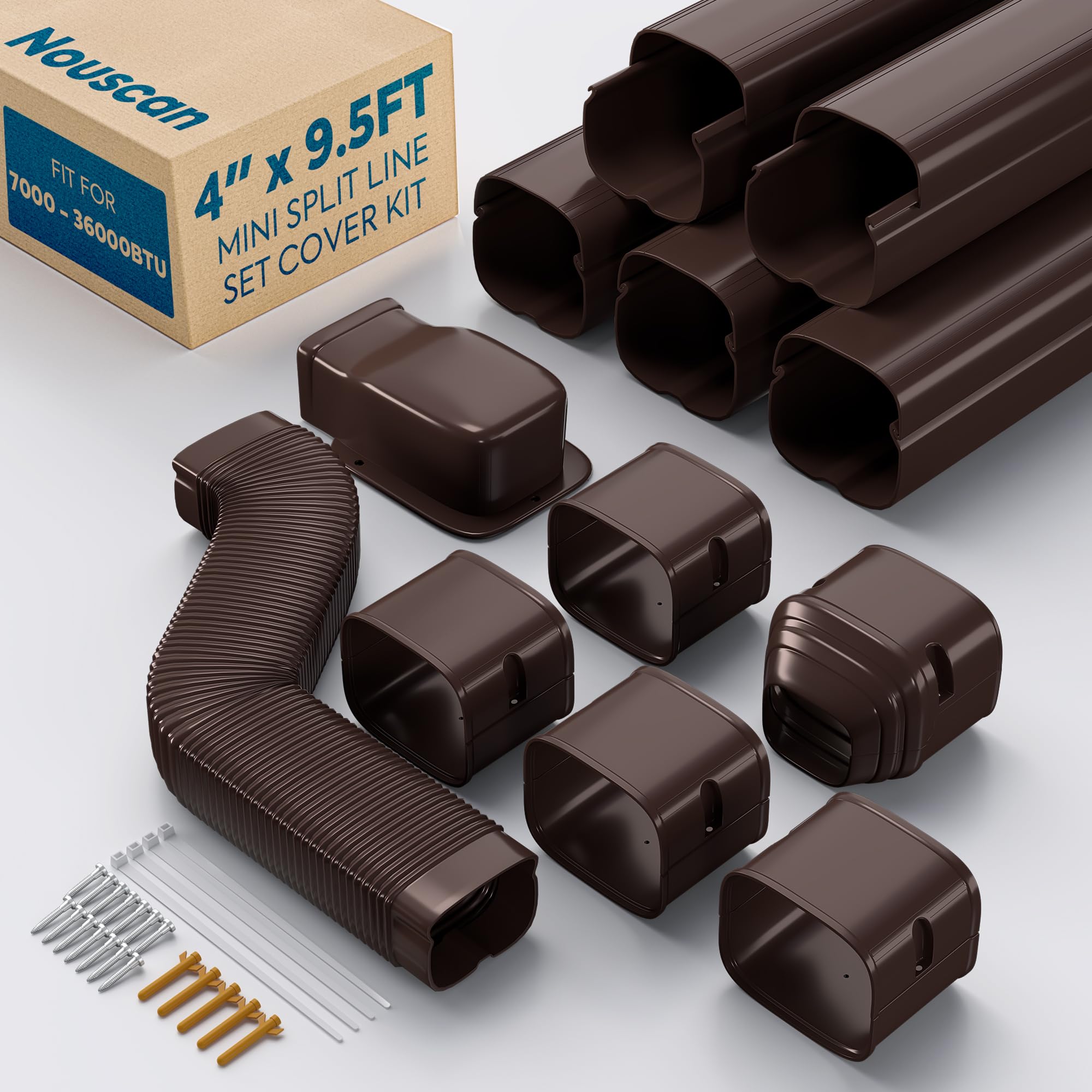 3'' x 9Ft Mini Split Line Set Cover with Flexible Duct, Upgrade PP Decorative Minisplit Lineset Cover Kit, Line Hide for Mini Split, Air Conditioner, Central AC, HVAC and Heat Pumps, Brown