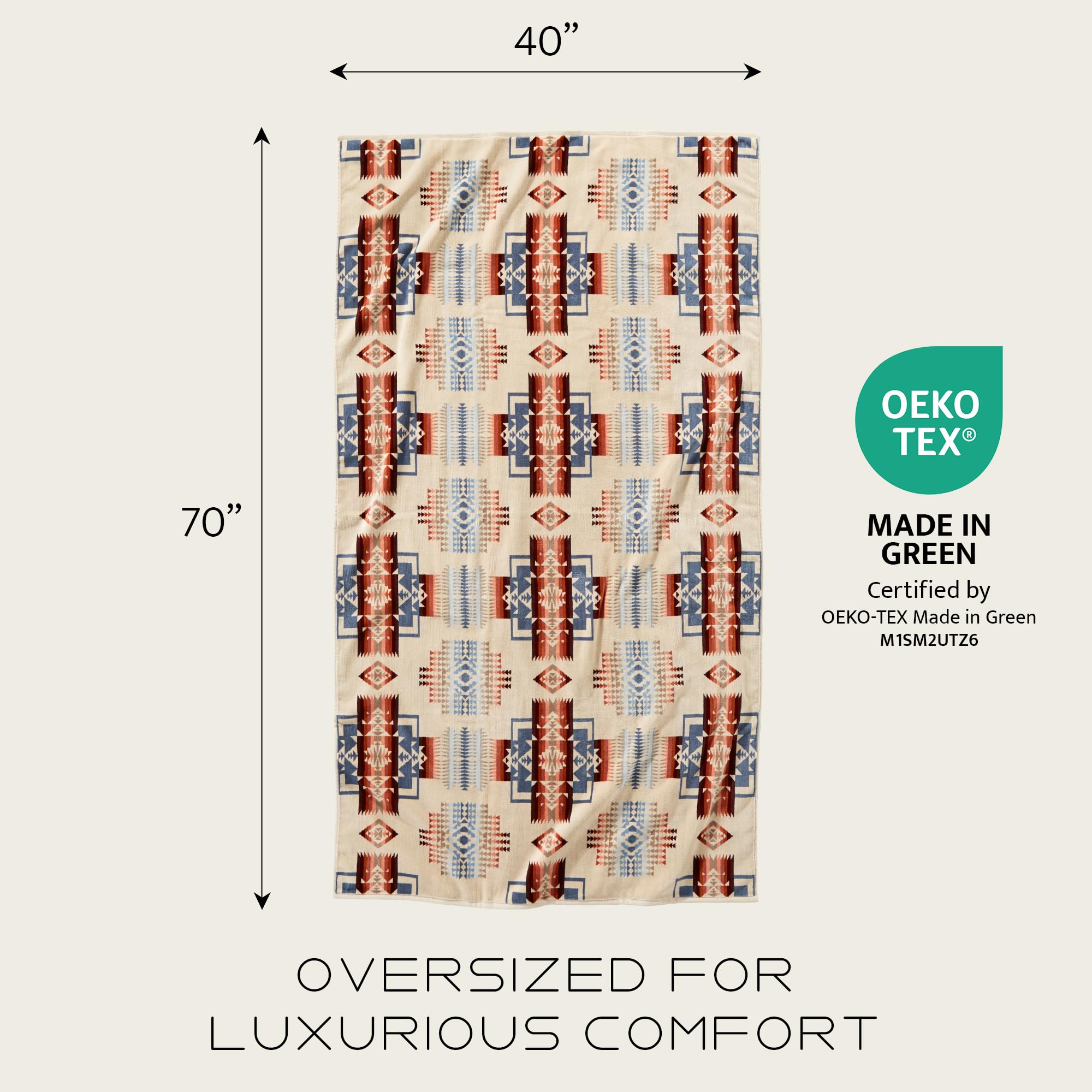 Pendleton Oversized Jacquard Spa Towels, 40 x 70 inches Bath Towels, 100% Cotton, Soft and Quick Dry for the Beach, Hot Tub, Pool - Highland Peak Aqua