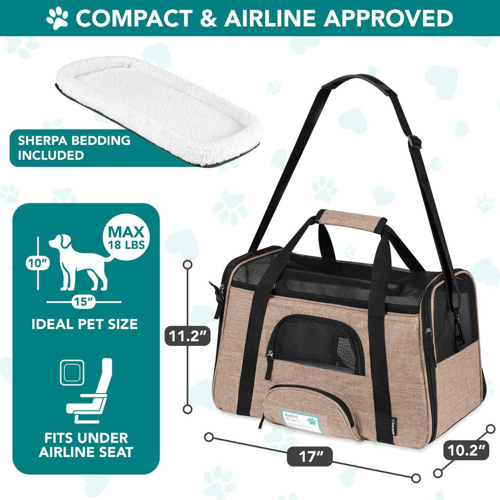 PetAmi Airline Approved Pet Carrier for Cats & Small Dogs, Soft Sided TSA Travel Carrier Bag with Sherpa Bed, Breathable Mesh Ventilation, Collapsible Bowl, Fits Under Seat, Up to 18 lbs, Small Black