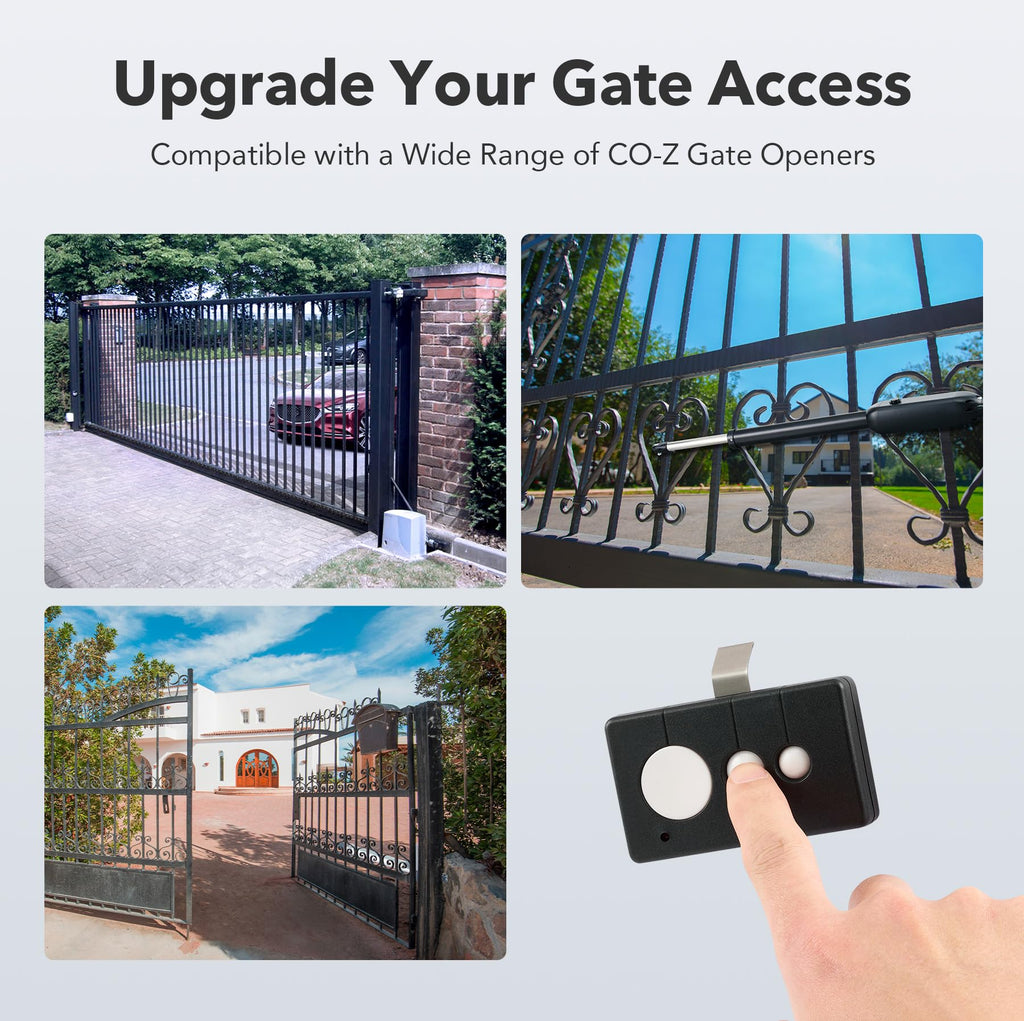 CO-Z WCR1 Gate Opener Remote Control, 433.92 MHz Gate Clicker with 100' Range Visor Clip, 3 in 1 Programmable Gate Remote Wireless Key for Automatic Swing & Sliding Gate Opener Garage Opener