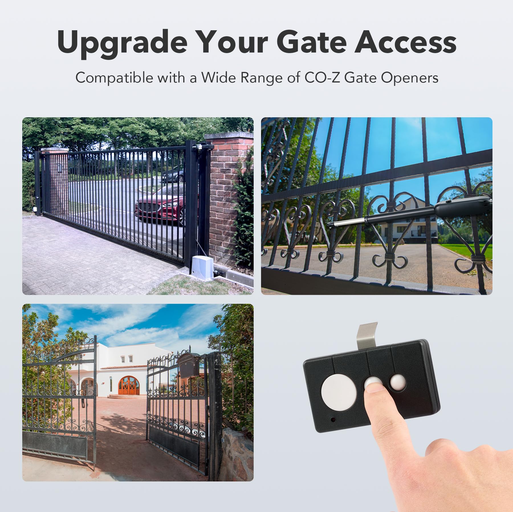 CO-Z WCR1 Gate Opener Remote Control, 433.92 MHz Gate Clicker with 100' Range Visor Clip, 3 in 1 Programmable Gate Remote Wireless Key for Automatic Swing & Sliding Gate Opener Garage Opener
