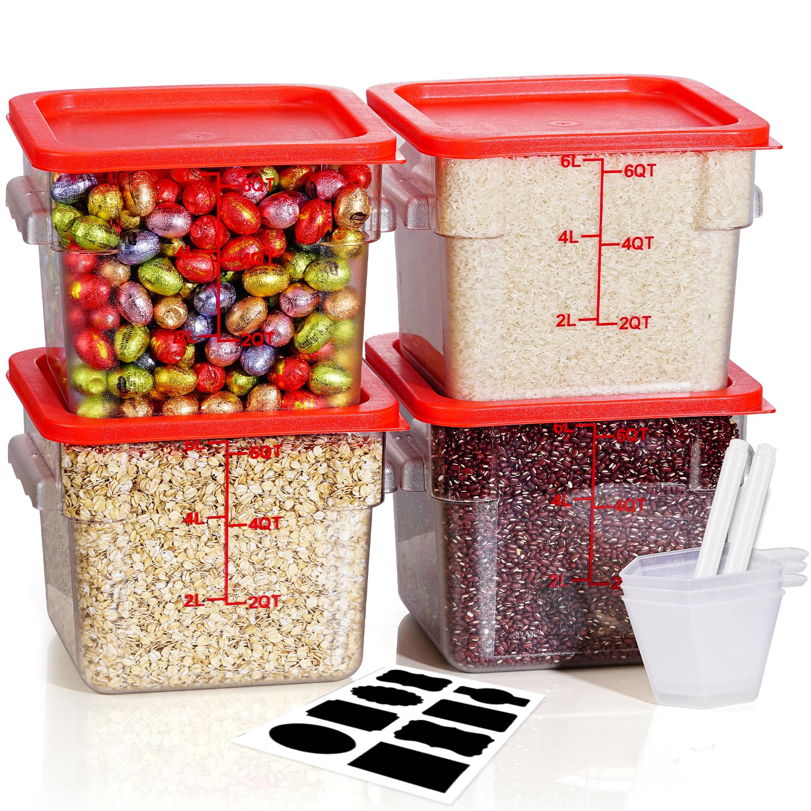 4QT NSF Food Storage Containers: 8 PCS [Food Grade][Hot&Cold Resistant] Commercial Clear Food Storage Containers with Lids for Restaurant Kitchen Proof Dough, Measuring Spoons Included(BPA FREE)