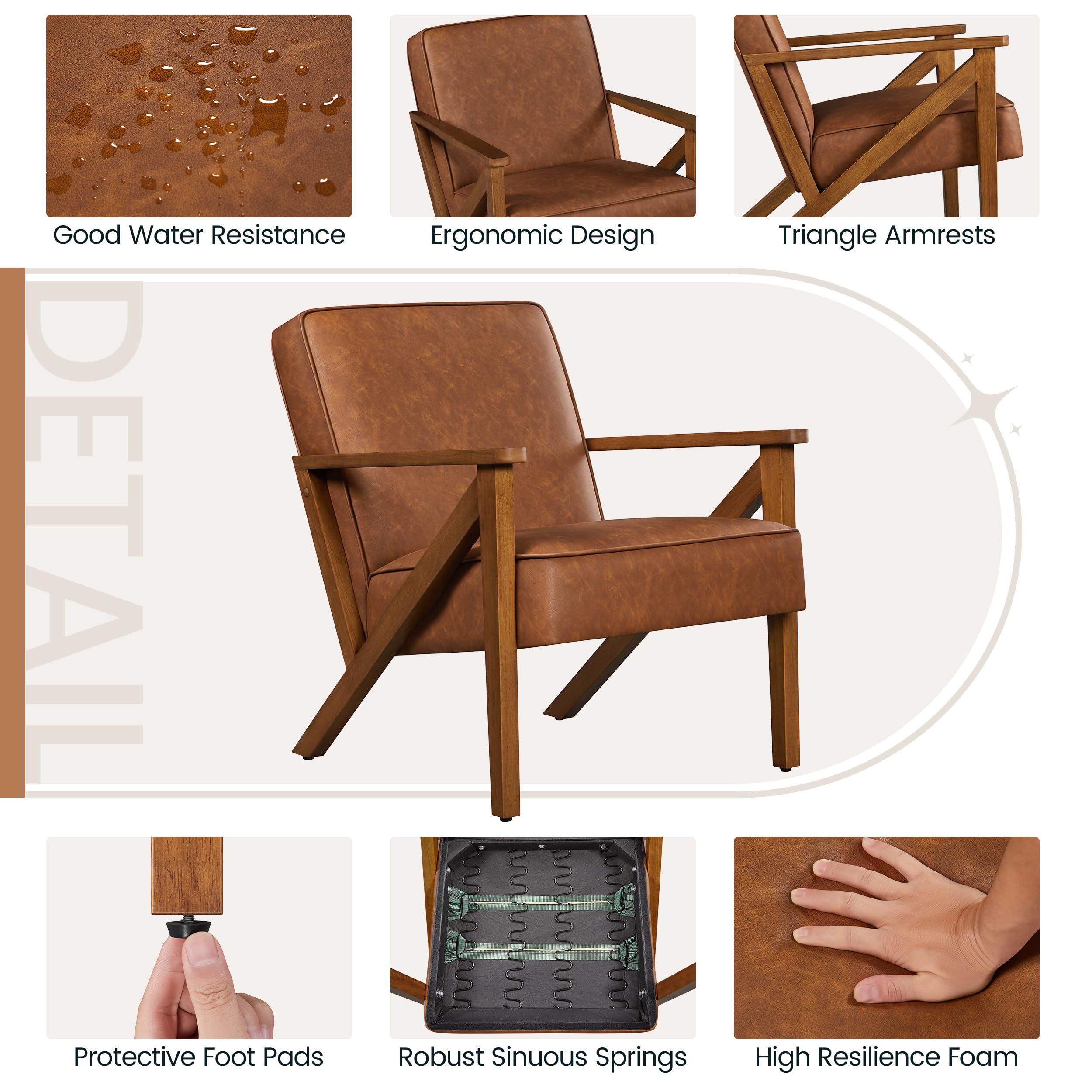 Yaheetech Accent Chair, PU Leather Reading Chair, Mid Century Modern Arm Chair with Solid Wood Frame for Living Room Bedroom Waiting Room, 2 Pieces, Black