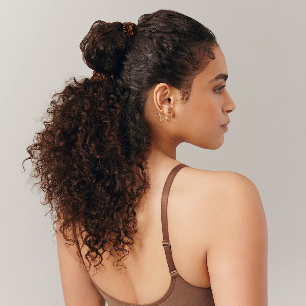 Slip Silk Hair Ties — Skinny Silk Auburn Scrunchies, No Damage, No Crease, Anti-Breakage |100% Mulberry Silk | All Hair Types | Made with Proprietary Slipsilk™ | Set of 4