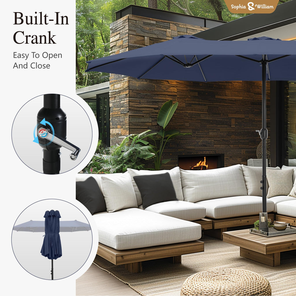 Sophia & William 15 ft Extra Large Patio Umbrella with Base Included, Rectangular Outdoor Umbrella Heavy Duty, Market Umbrella Double-sided Fade Resistant for Pool Garden Backyard, Beige