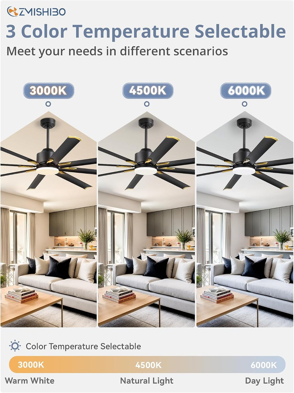 72 inch Aluminium Blade Ceiling Fans with Lights and Remote, Outdoor Ceiling Fans for Patio Living Room with Quiet DC Motor, 6 Speed Reversible, 3 CCT, Black and Gold Industrial Ceiling Fan, 8 Blades