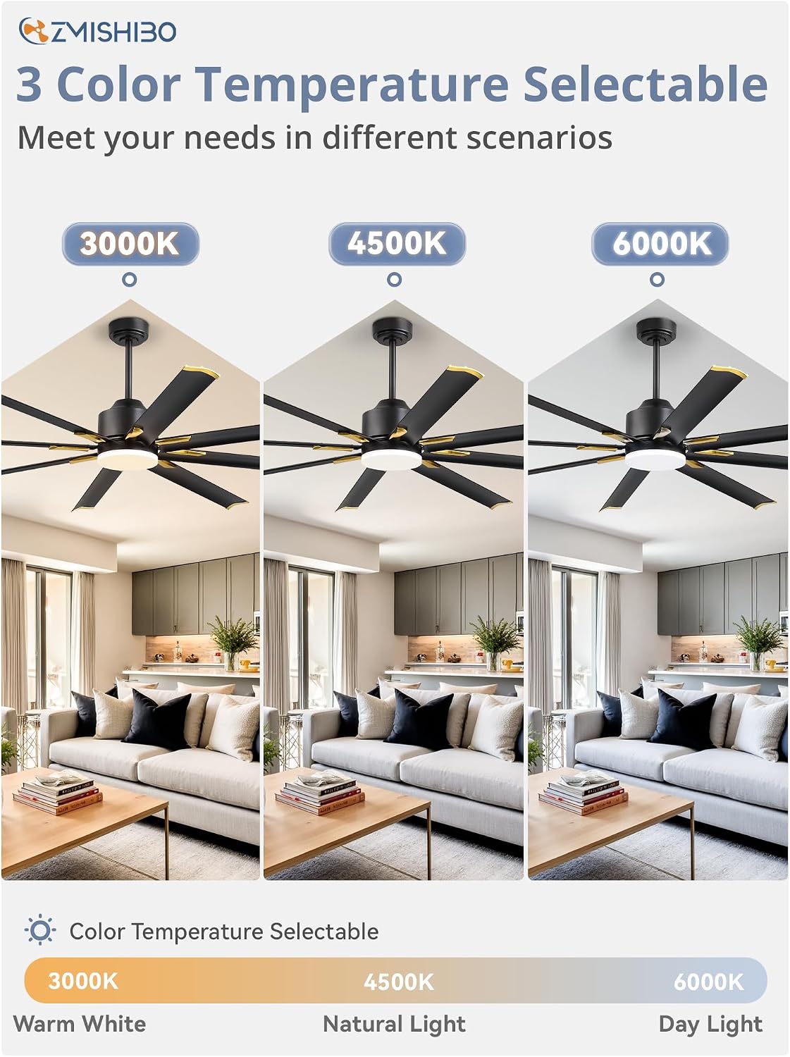 72 inch Aluminium Blade Ceiling Fans with Lights and Remote, Outdoor Ceiling Fans for Patio Living Room with Quiet DC Motor, 6 Speed Reversible, 3 CCT, Black and Gold Industrial Ceiling Fan, 8 Blades