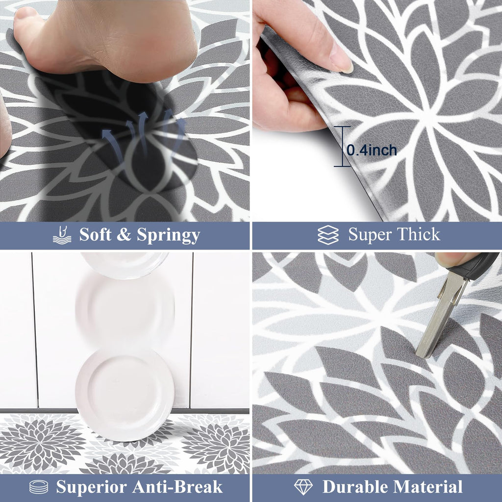 HEBE Anti Fatigue Kitchen Rugs Sets of 2, Non Slip Kitchen Mats for Floor, Waterproof Cushioned Comfort Standing Carpet for Kitchen Sink, Home Office, Laundry Room