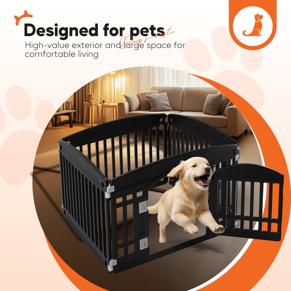 Dog Playpen 24 Inch 8 Panels, Ideal Dog Fence for Puppy/Small Dogs Indoor & Outdoor Bliss, Perfect Dog Pen for Camping, Yard, RV, Garden Fence, Black