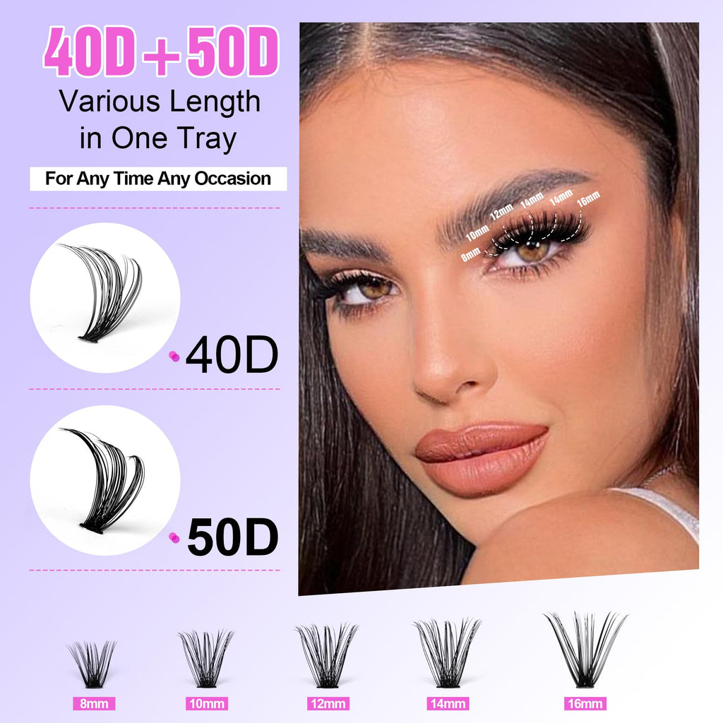 Pawotence Lash Extension Kit DIY 280pcs Individual Lash Clusters Kit 20D&30D Natural 9-15mm Cluster Eyelash Extensions Kit with Lash Bond and Seal, Tweezers for Self Use (20D&30D, 0.07D, 9-15mm, Kit)