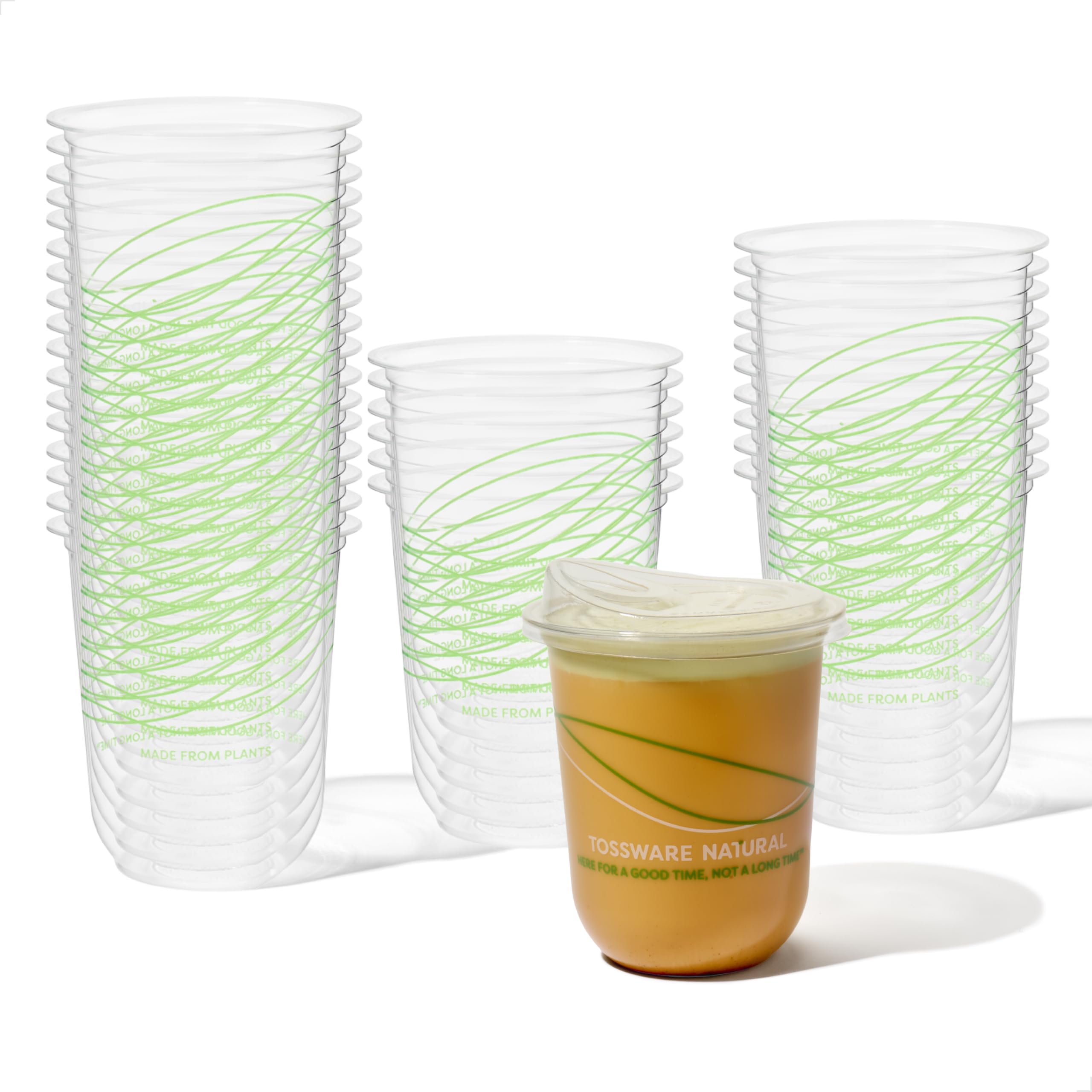 TOSSWARE NATURAL 12oz Arc - Plant Based 98mm Clear Cold Cups - Plastic Alternative for Parties, Bachelorettes, Weddings - Recyclable - Set of 100