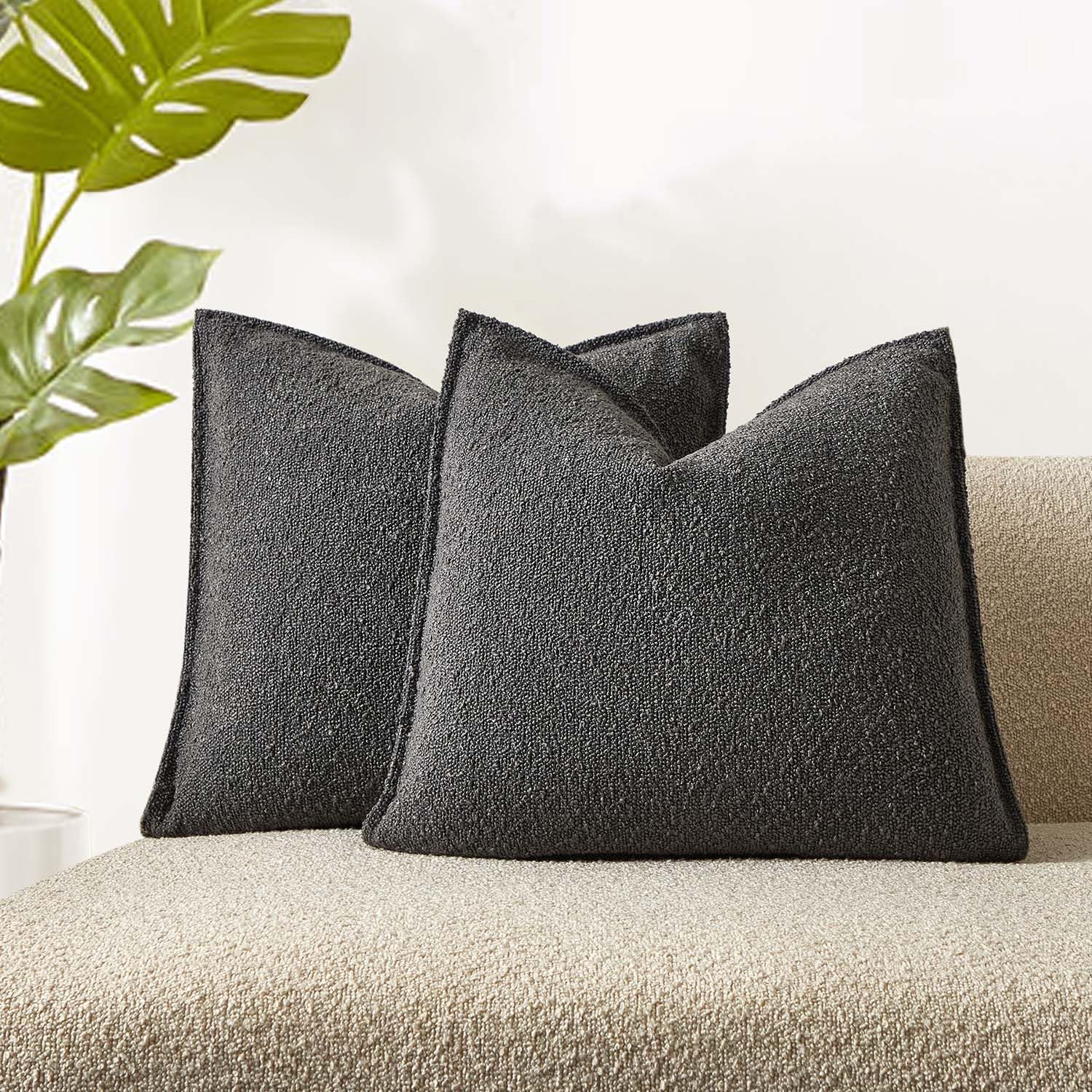 JUSPURBET Pillow Covers Set of 2 Decorative Throw Pillow Covers Case for Couch Sofa Bed Soft Boucle Textured Cushion Covers with Hidden Zipper for Home Decor Living Room 16x16,Beige