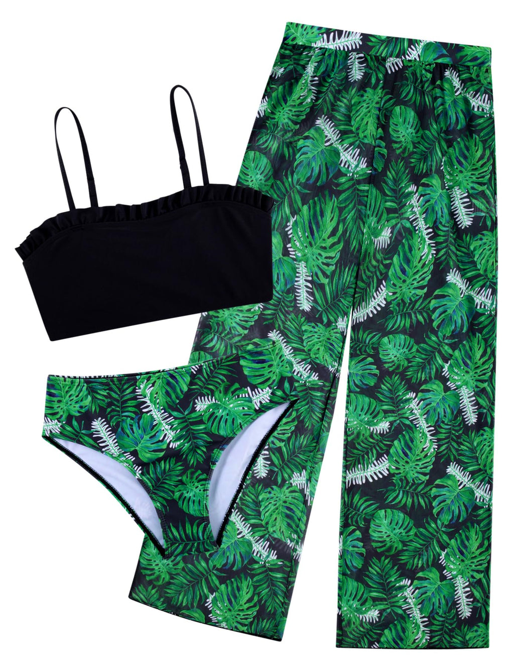 Vogseek 6-16T Girls 3 Pieces Bikini Bathing Suit with Rash Guard Pants Quick Dry Swimwear Cover-Up Sets