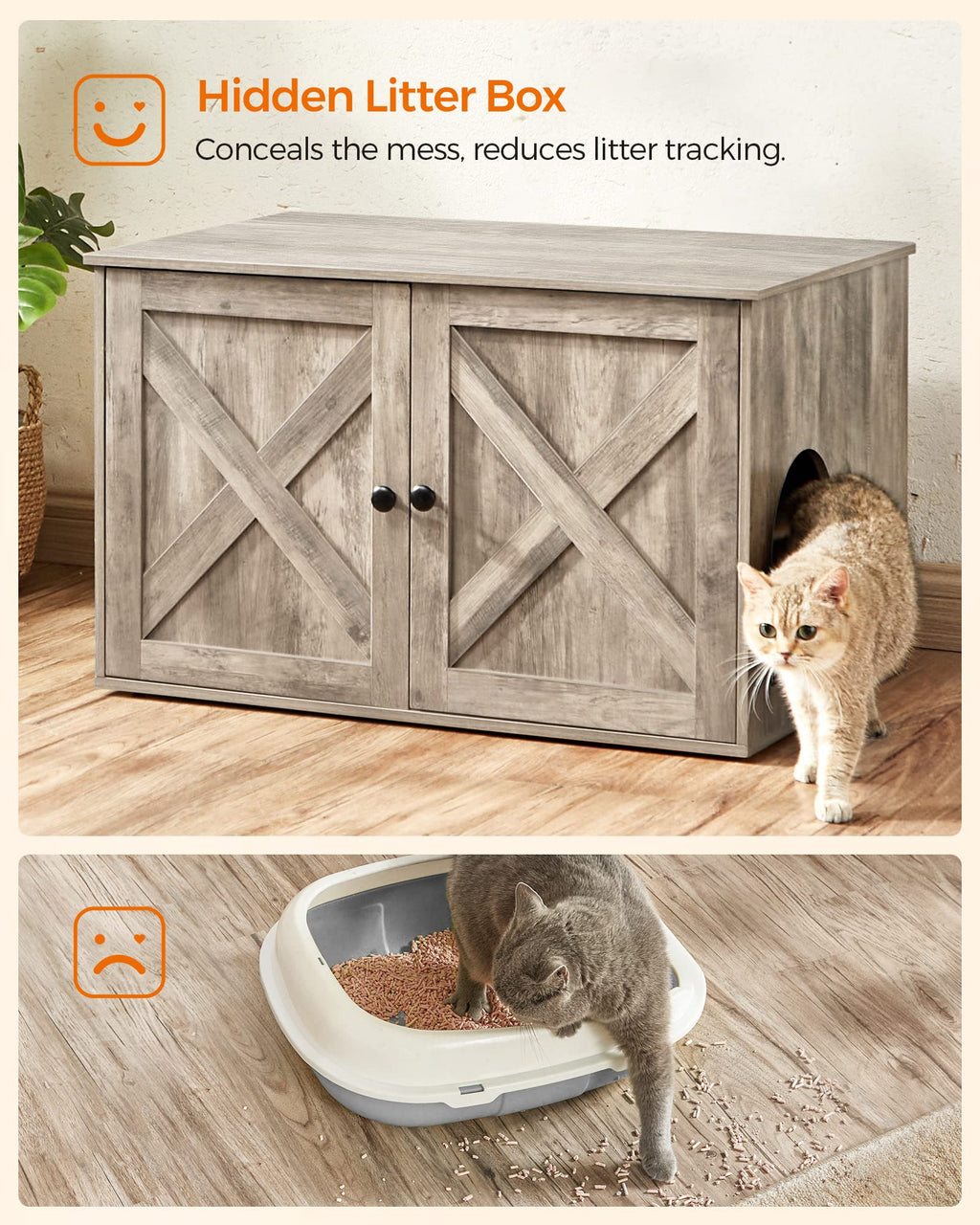 Feandrea Cat Litter Box Enclosure, Litter Box Furniture Hidden, Indoor Cat House, End Table, 27.6 x 19.7 x 19.7 Inches, Heather Greige UPCL022K01