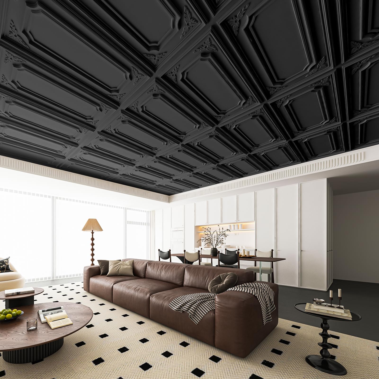 Art3dwallpanels 12 Pack Drop Ceiling Tiles, 2x4 Ft PVC Decorative 3D Wall Panel, Glue Up Ceiling Covering Panels for Basement Kitchen Bathroom, 24x48 Inch, Cover 96 Sq. Ft, White