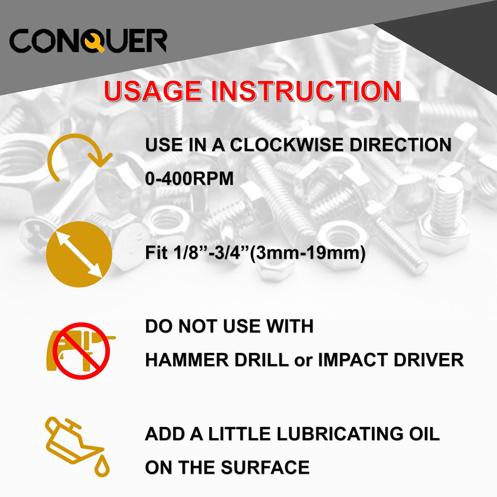 CONQUER Tools Deburring External Chamfer Tool, Premium Tungsten Blade, Deburring Drill Bit, Remove Burr Tools Quick Release Shank Fits for 1/2"-1 3/8"(13mm-35mm) Stainless Steel Burr Removal