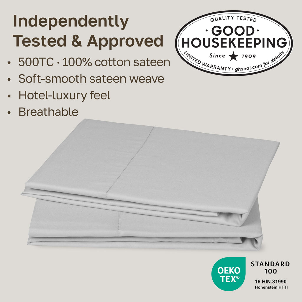 CALIFORNIA DESIGN DEN Soft & Silky 500 Thread Count 100% Cotton is Cool & Smooth, White Pillowcases Queen Size Fits Standard & Queen Pillows (Pure White)