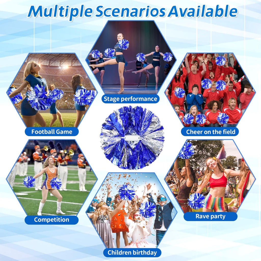 4Pcs Metallic Cheerleading Pom Poms, Creatiee 2 Pair Cheerleader Cheering Squad Pompoms for School Sports Dance Games Team Spirit Cheer
