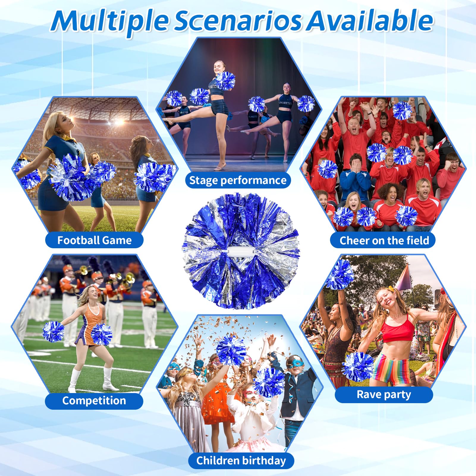 4Pcs Metallic Cheerleading Pom Poms, Creatiee 2 Pair Cheerleader Cheering Squad Pompoms for School Sports Dance Games Team Spirit Cheer